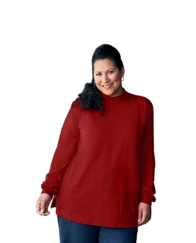 On The Plus Side Plus Size Cotton Jersey Mock Turtleneck Long Sleeve Top Fashion Jersey Blouse