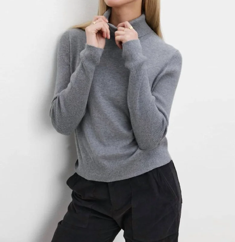 Korie Turtleneck Sweater In Medium Heather Grey Fleece Sweater Nylon Polyester