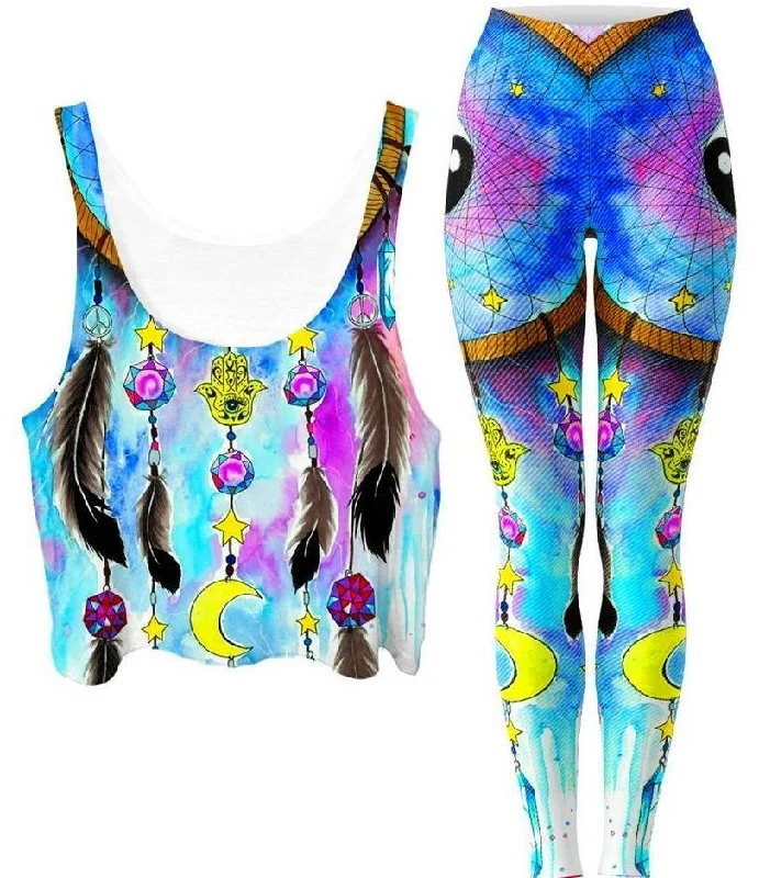 Yin Yang 2 Crop Top and Leggings Combo Hooded Caped Shawl Collar