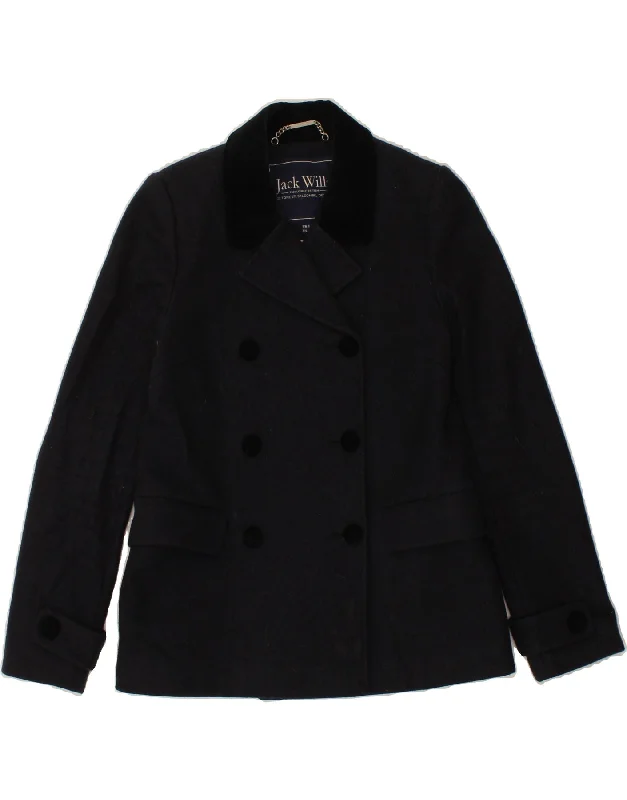 JACK WILLS Womens Double Breasted Blazer Jacket UK 8 Small Navy Blue Trench Coat Raincoat Waterproof Jacket