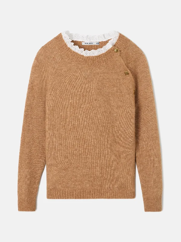 Jersey punto cuello popelin camel Comfortable Jersey Tee