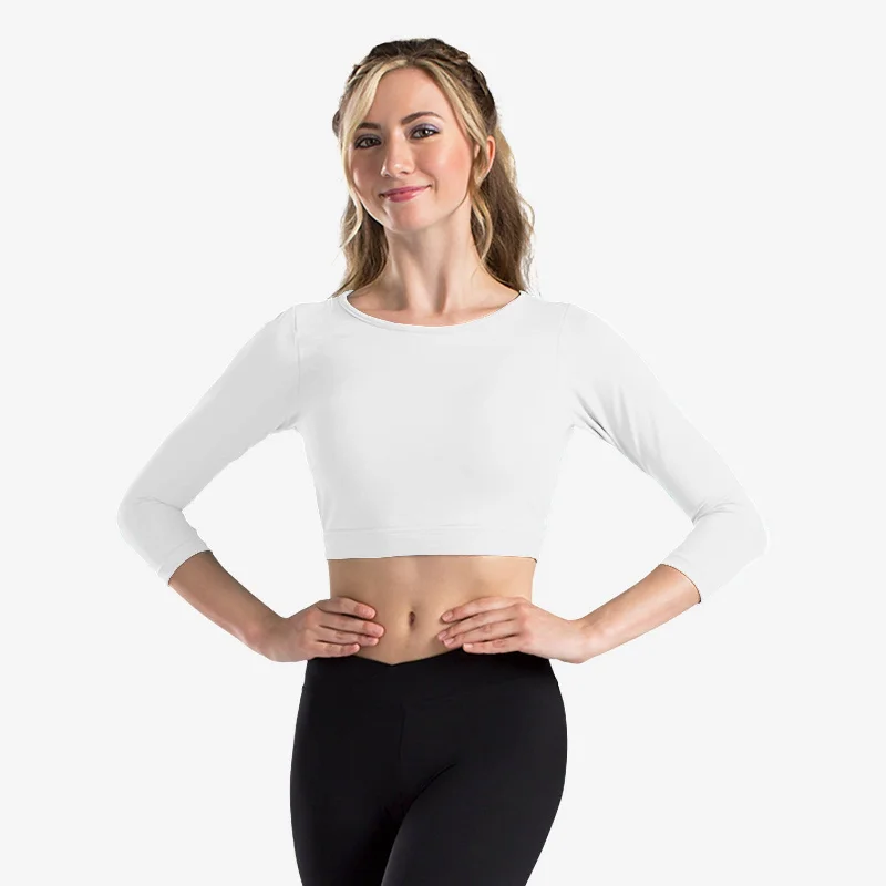 Jade Long Sleeve Crop Top - D1564 Denim Fabric Leather Fabric Suede Fabric