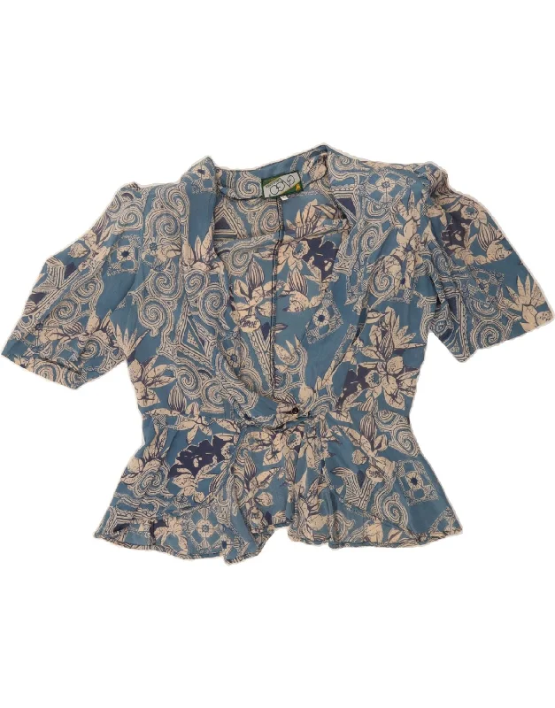 VINTAGE Womens Short Sleeve 1 Button Blazer Jacket IT 50 XL Blue Floral Insulated Jacket Fitted Jacket Loose Jacket