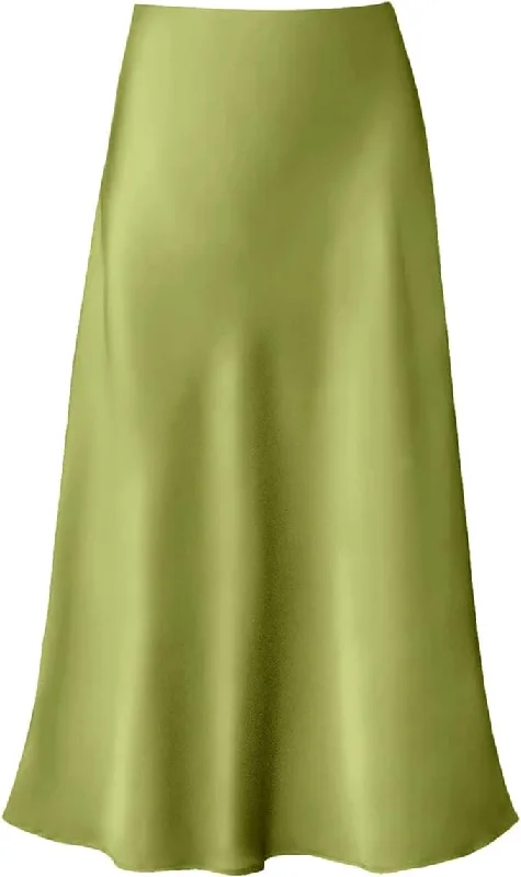 Satin Midi Skirt With Tuck ribbed skirt waist