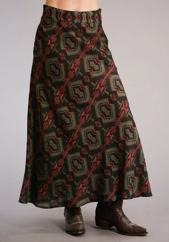 Stetson Womens Flat Weave Blanket Brown/Red 100% Rayon Skirt tiered skirt playful