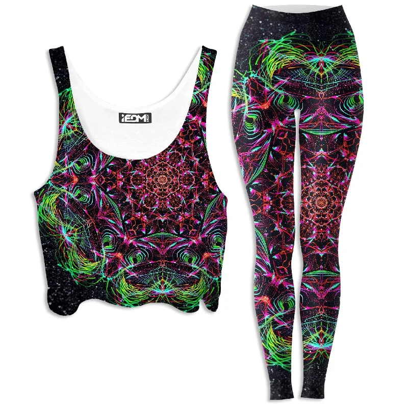Galactic Portal Crop Top and Leggings Combo Satin Fabric Silk Fabric Chiffon Fabric