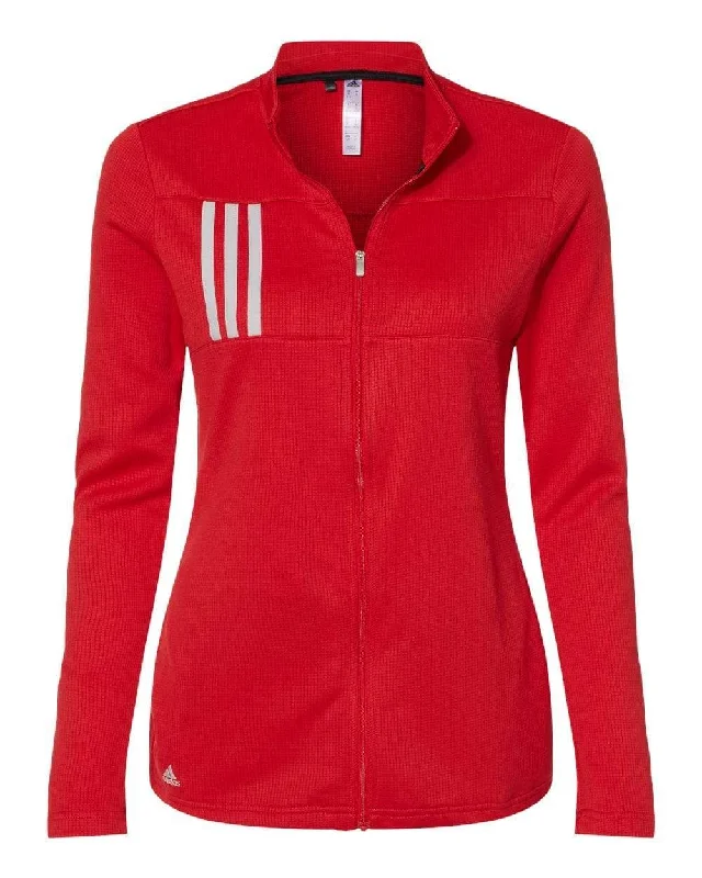 adidas - Women's 3-Stripes Double Knit Full-Zip Jacket Notch Collar Jacket Peter Pan Collar Jacket Cowl Neck Jacket