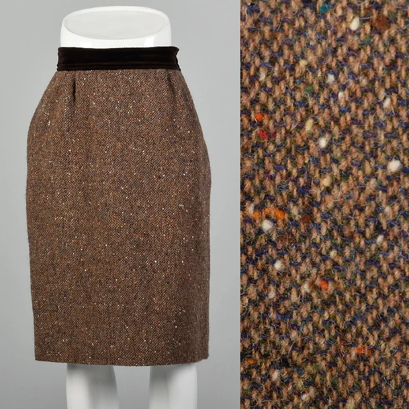 Medium Valentino Boutique 1980s Brown Tweed Skirt velvet skirt plush