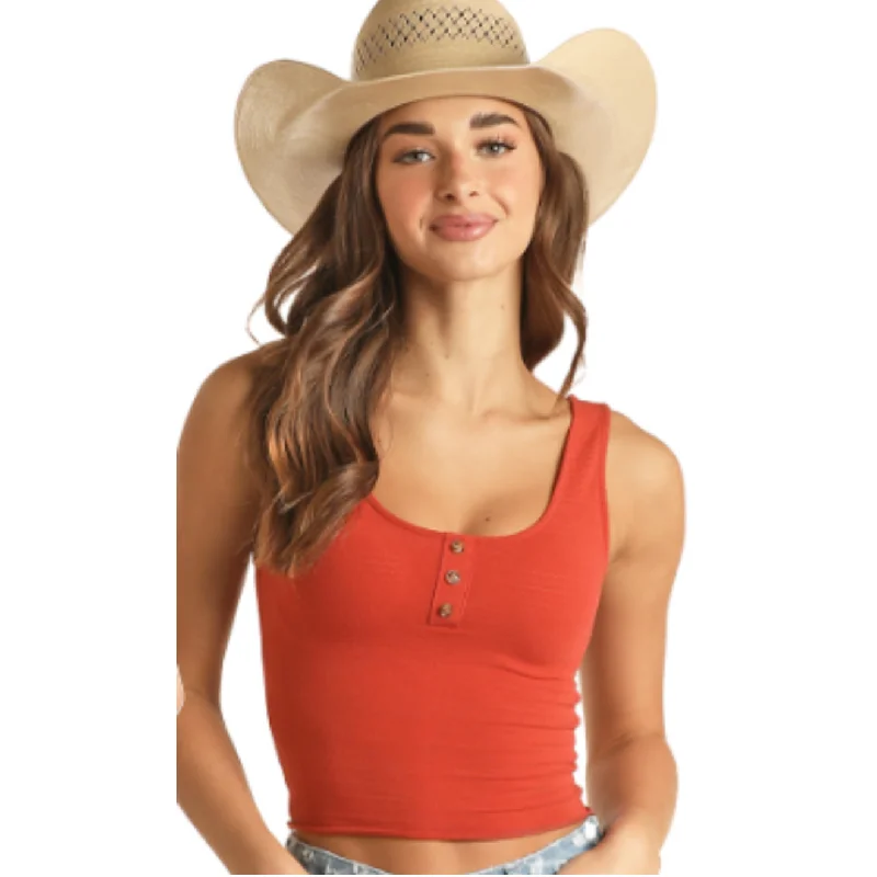 Rock & Roll® Ladies Henley Red Tank Top RRWT20RZOT-65 cropped tank top