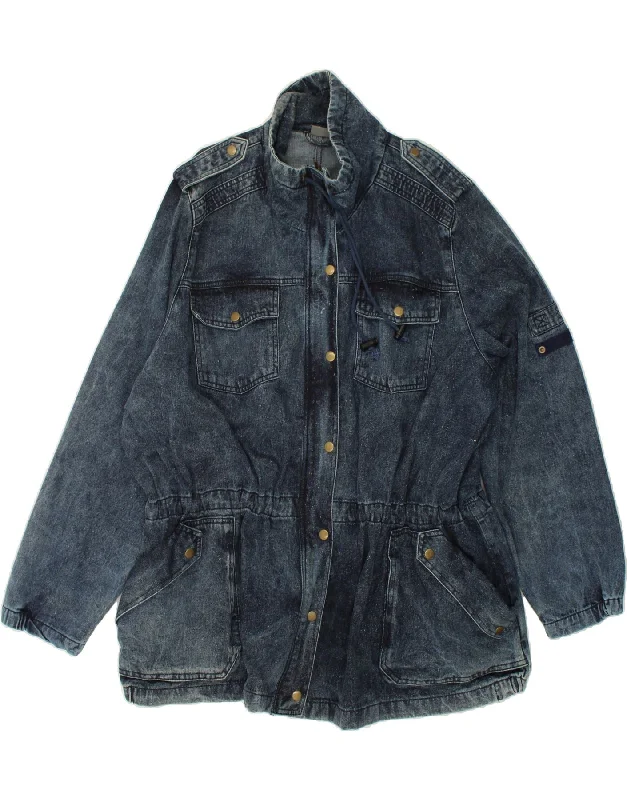 VINTAGE Womens Denim Jacket EU 52 3XL Navy Blue Cotton One-Shoulder Jacket Off-the-Shoulder Jacket Asymmetrical Jacket