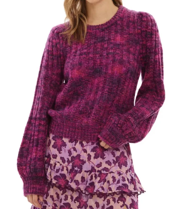 Waverly Sweater In Pink Spacedye Satin Blend Silk Blend Wool Blend