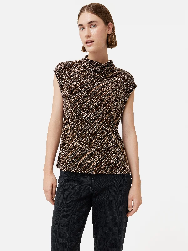 Sparkle Jersey Cowl Top | Gold Polo Neck Jersey Top