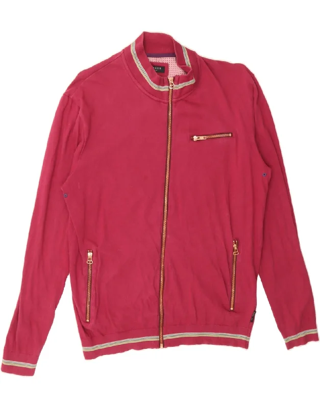 TED BAKER Womens Tracksuit Top Jacket Size 4 Large Pink Cotton Cotton Fabric Linen Fabric Terry Fabric