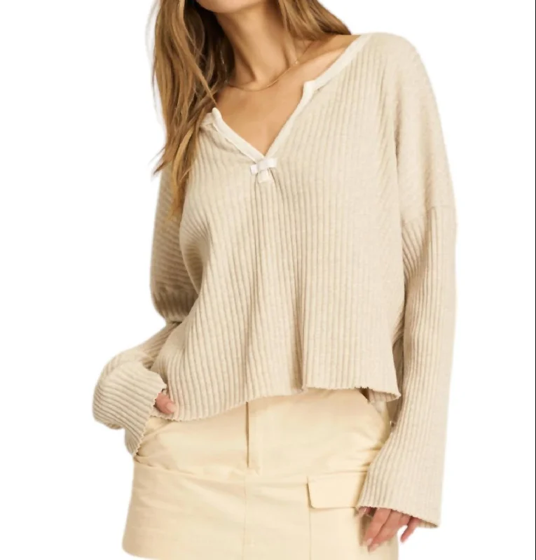 Getaway Notch Sweater Rib Tee In Beige Wool Fabric Cashmere Fabric Tweed Fabric