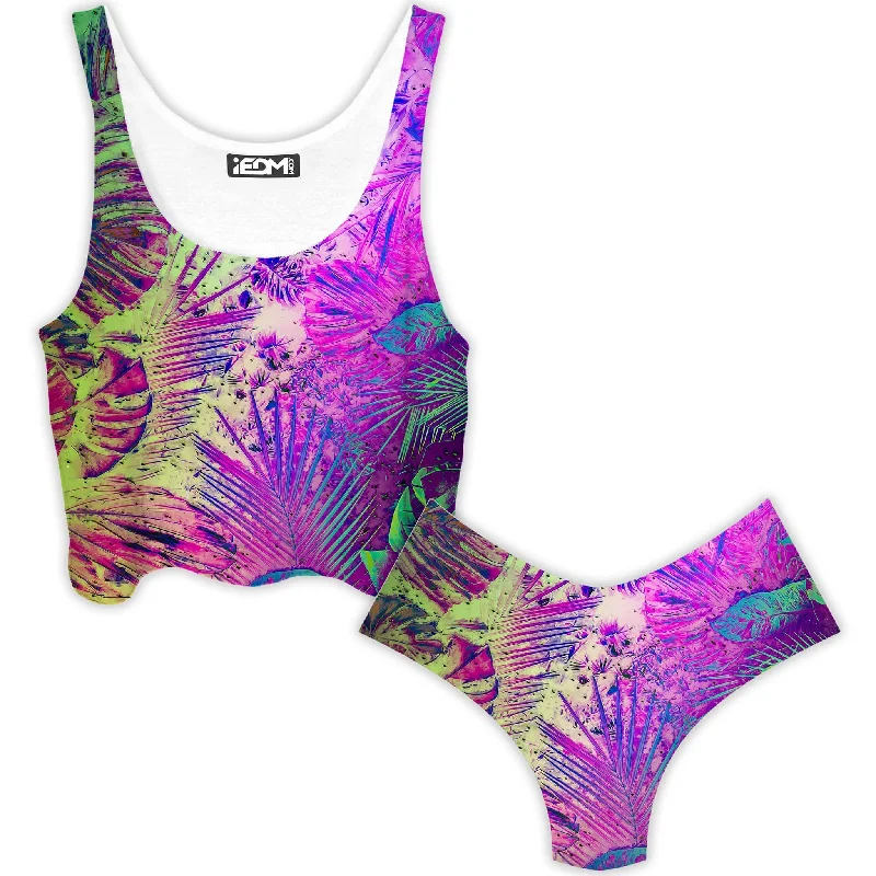 Junglist Holo Crop Top and Booty Shorts Combo Mesh Fabric Canvas Fabric Denim Fabric