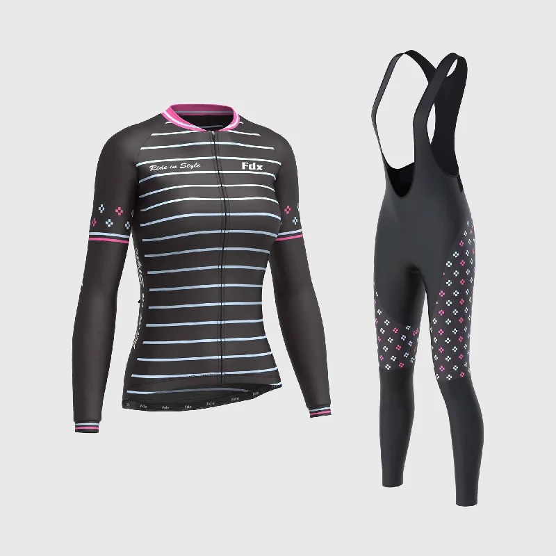 Fdx Women's & Girl's Set Ripple Thermal Super Roubaix Pink Cycling Jersey & Bib Tights Navy Blue Jersey Tee Fdx Women's & Girl's Set Ripple Thermal Super Roubaix Pink Cycling Jersey & Bib Tights Navy Blue Jersey Tee