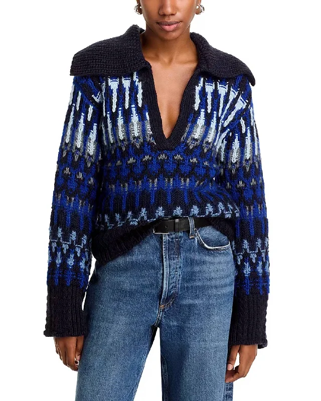 Augustus Sweater In Lapis Combo Fairisle Slim Fit Regular Fit Oversized