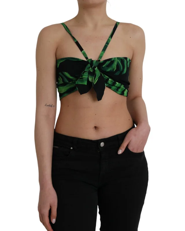 Dolce & Gabbana  Tropical Print Crop Top - Green Thin Crop Top Open Front Quick Dry