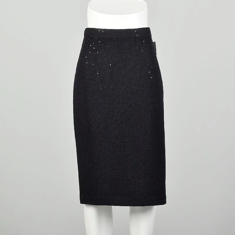 Large St John Evening Black Knit Skirt Sparkle Paillettes linen skirt natural