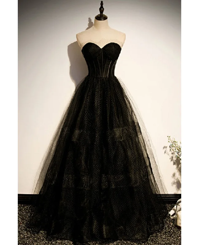 Elegant black strapless sleeveless ball dress with black A-shaped princess sweetheart backless and ground length evening dress Tunic Top Casual Elegant black strapless sleeveless ball dress with black A-shaped princess sweetheart backless and ground length evening dress Tunic Top Casual