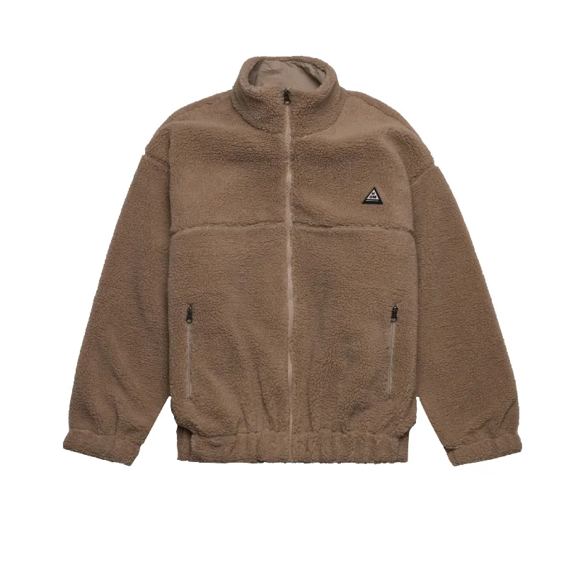 HOMME+ Zip Sherpa Jacket Taupe Stand-Up Collar Roll-Neck Collar Turtle Neck
