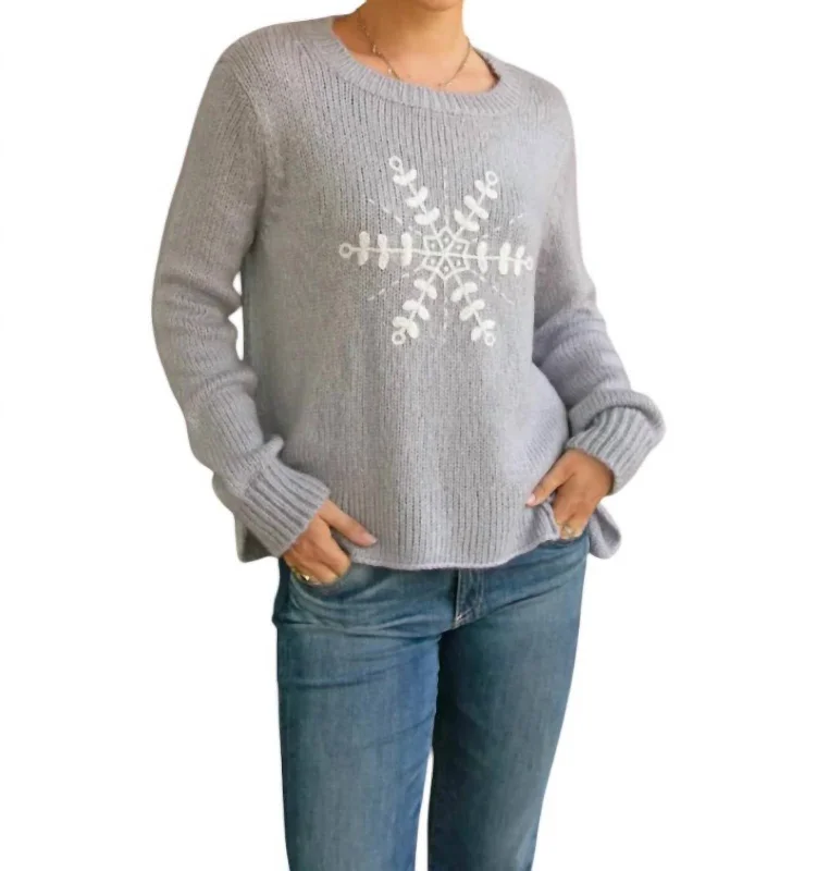 Clara Embroidered Sweater In Sterling/pure Snow Lightweight Heavyweight Midweight
