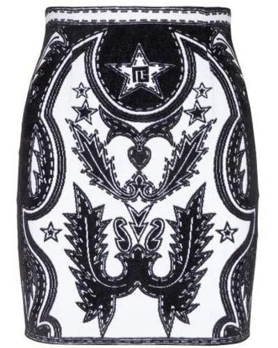 Balmain Women Pb Western Short Skirt White/Black linen skirt relaxed