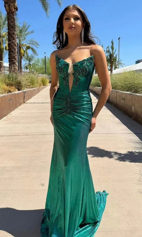 Portia and Scarlett PS25320 - Strapless Ruched Skirt Prom Gown silk skirt smooth