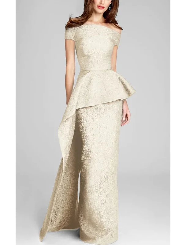 Sheath / Column Evening Gown Elegant Dress Formal Prom Floor Length Sleeveless Off Shoulder Polyester with Floral Print Tunics Sophisticated sleek