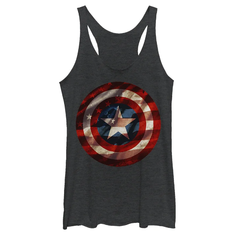 Women's Marvel America Avengers Shield Flag Racerback Tank Top teal tank top