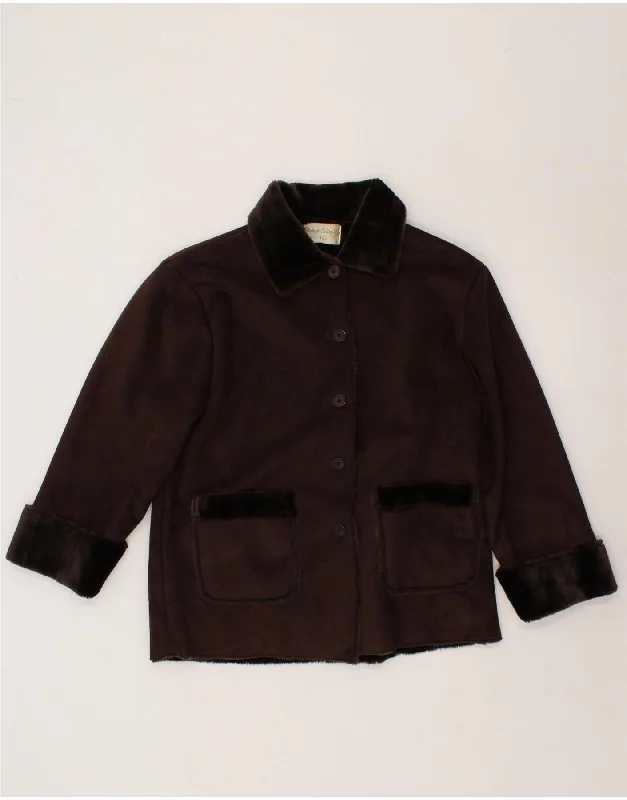 VINTAGE Womens Sherpa Jacket UK 12 Medium Brown Polyester Mesh Jacket Canvas Jacket Denim Jacket