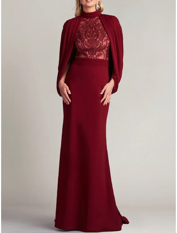 Mermaid / Trumpet Evening Gown Elegant Formal Dress Formal Sweep / Brush Train Long Sleeve High Neck Lace with Pleats Ruched Tunics Practical easy-care Mermaid / Trumpet Evening Gown Elegant Formal Dress Formal Sweep / Brush Train Long Sleeve High Neck Lace with Pleats Ruched Tunics Practical easy-care