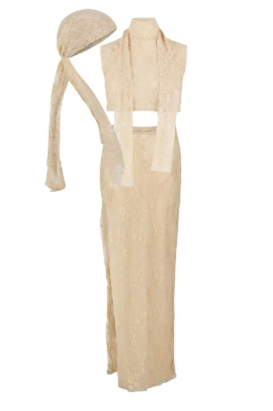 NUDE LOREN TOP AND SKIRT SET WITH VITA HEADSCARF relaxed fit skirt