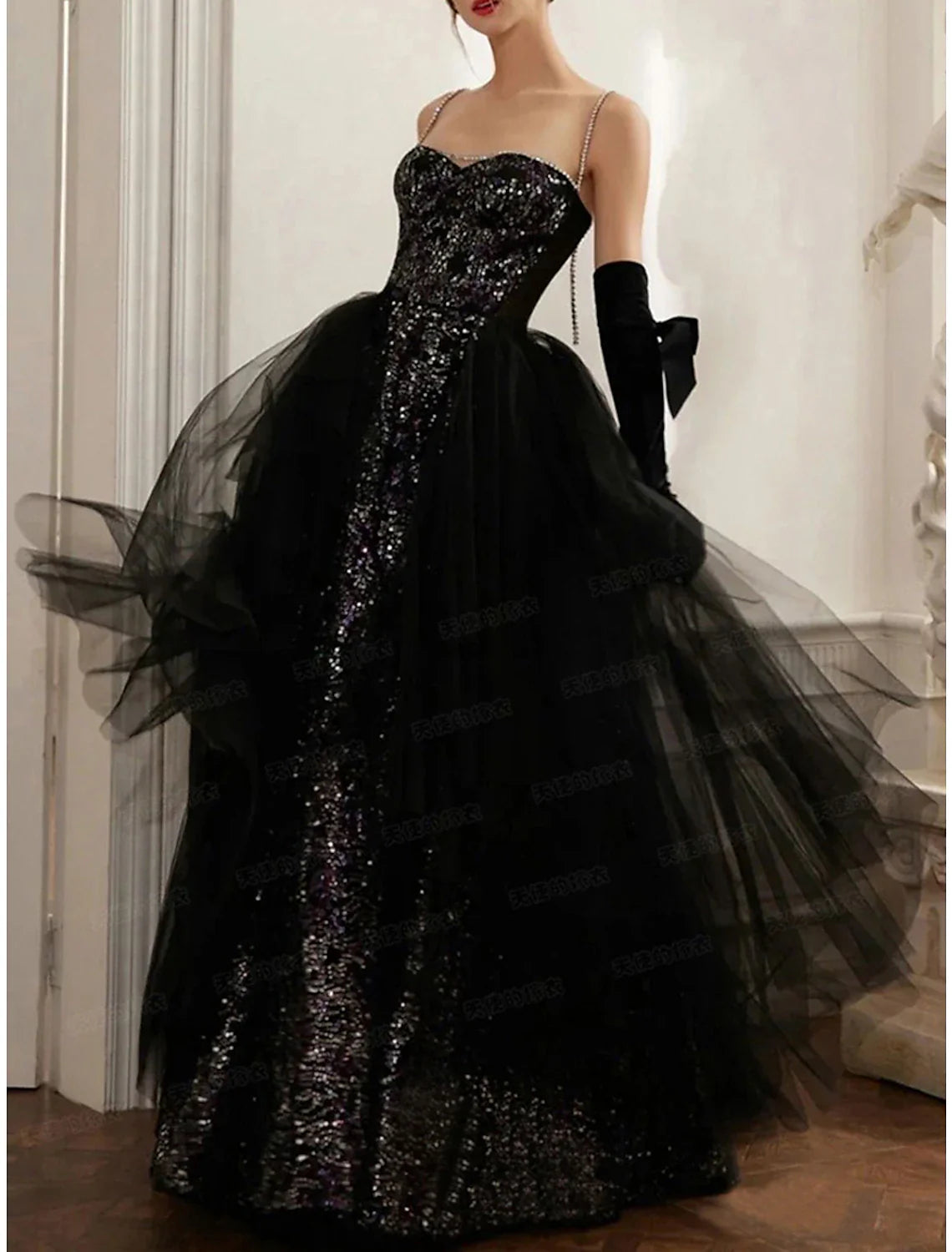 A-Line Evening Gown Black Dress Sparkle & Shine Dress Prom photoshoot Floor Length Sleeveless Strapless Sequined with Sequin Tunics Distressed trendy A-Line Evening Gown Black Dress Sparkle & Shine Dress Prom photoshoot Floor Length Sleeveless Strapless Sequined with Sequin Tunics Distressed trendy
