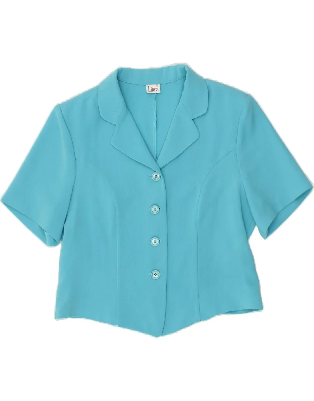 LIBRA Womens Short Sleeve 4 Button Blazer Jacket UK 14 Medium  Blue Mesh Jacket Canvas Jacket Denim Jacket