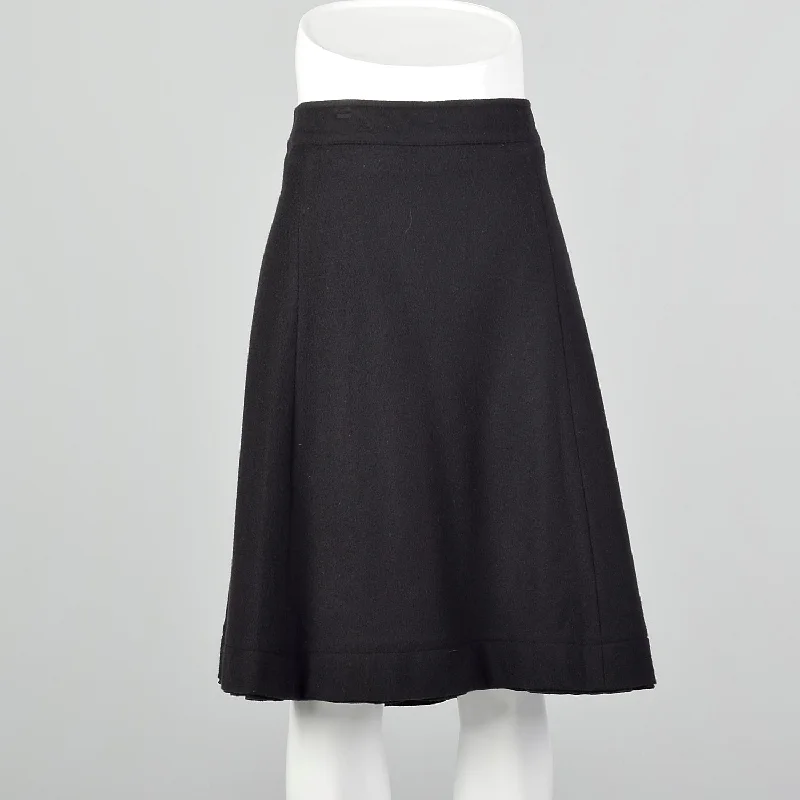 Large Prada Black Wool Flannel Skirt elastic waist skirt