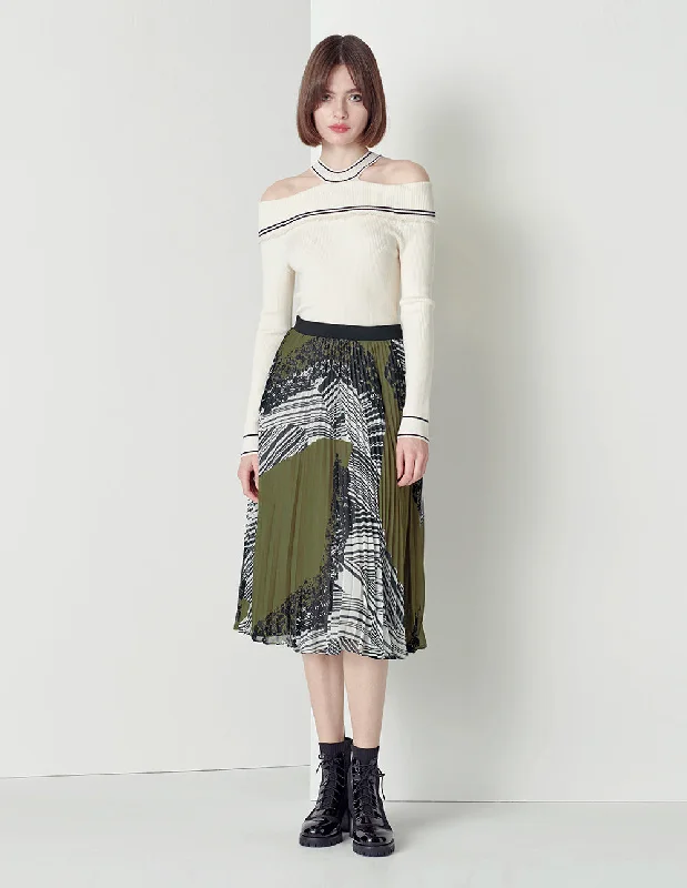 MARYLING Black white contrast color strapless sexy knitted sweater Polka Dot Checkered Tartan