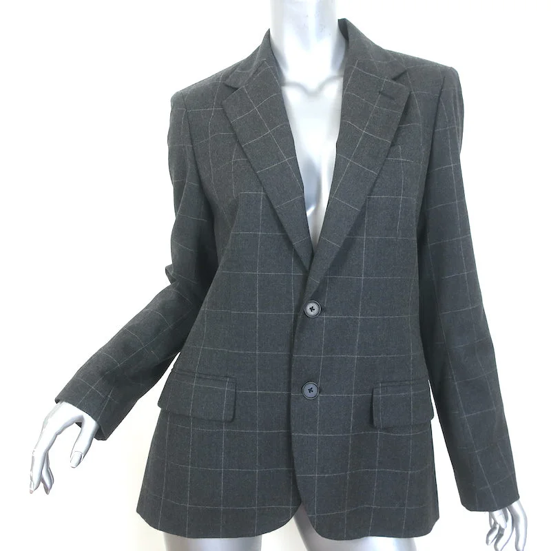Polo Ralph Lauren Windowpane Check Blazer Gray Wool Size 10 Two-Button Jacket Nylon Fabric Polyester Fabric Spandex Fabric
