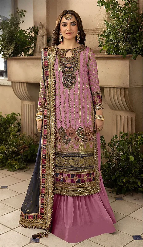 Women's Pink Organza Embroidered Kurta With Trouser & Dupatta - Jyoti Fashion Trousers Capri Summer