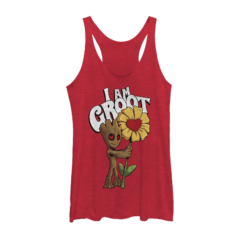 Women's Marvel Valentine's Day Groot Flower Racerback Tank Top cute tank top