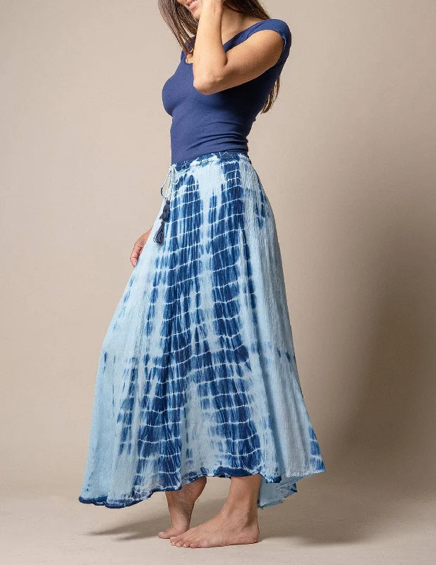 Tie Dye Maxi Skirt - Blue velvet skirt luxury