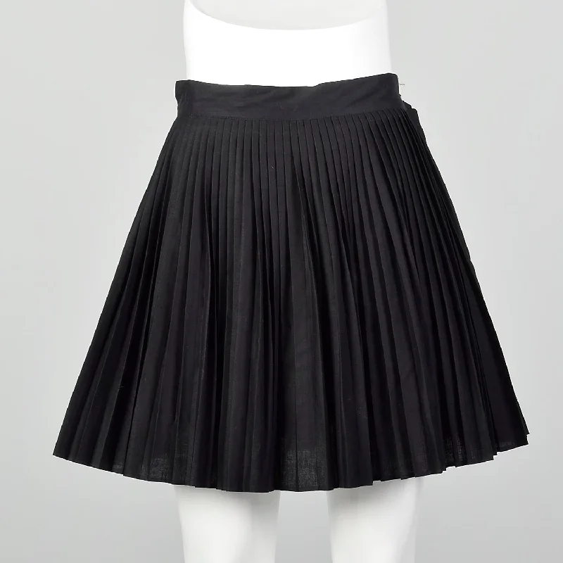 Small 1960s Black Pleated Micro Mini Skirt modal blend skirt