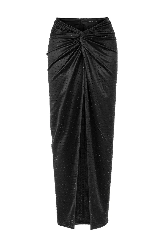 RHINESTONE JERSEY DRAPE TIE MAXI SKIRT Emerald Green Jersey Tee