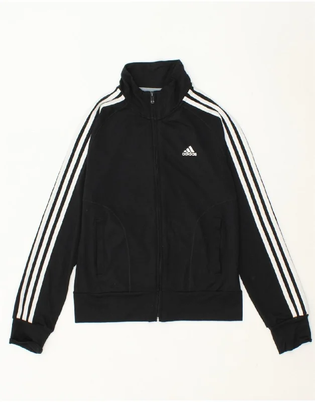 ADIDAS Womens Climalite Tracksuit Top Jacket UK 12 Medium Black Polyamide Zippered Front Buttoned Front Snap Front