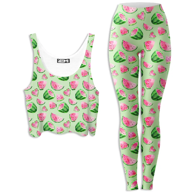 Watermelon Pattern Crop Top and Leggings Combo Knit Fabric Woven Fabric Fleece Fabric