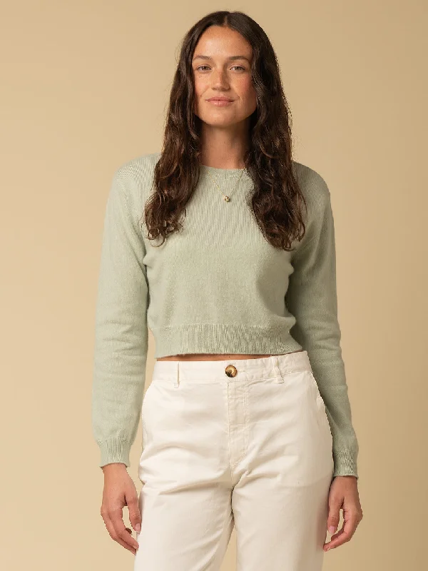 Crop Long Sleeve Sweater_Pistachio Mesh Sweater Canvas Denim