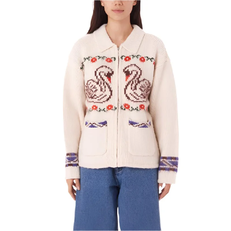 OBEY SWANS ZIP SWEATER // UNBLEACHED MULTI Machine Wash Dry Clean Hand Wash