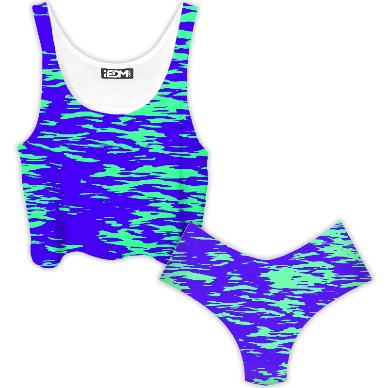 Purple Mint Rave Zebra Stripe Crop Top and Booty Shorts Combo Solid Color Striped Floral