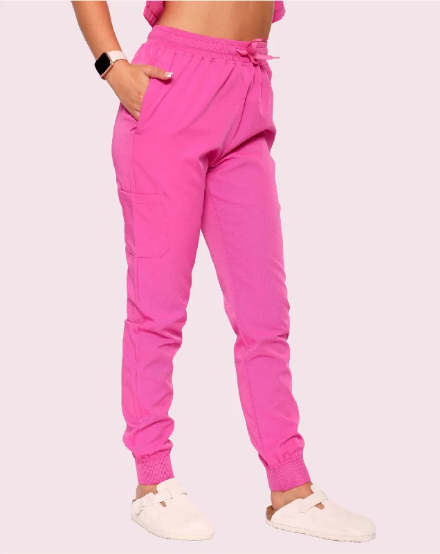Purity Scrub Trousers - Hot PInk High Waist Slim Fit Ankle Length