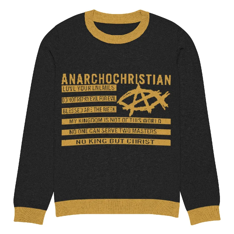 AnarchoChristian No King but Christ Knitted Ugly Christmas Sweater Fitted Slim Tailored